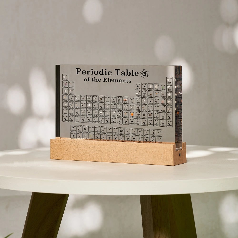 Periodic Table with Real Elements Acrylic LED Display Educational Gift