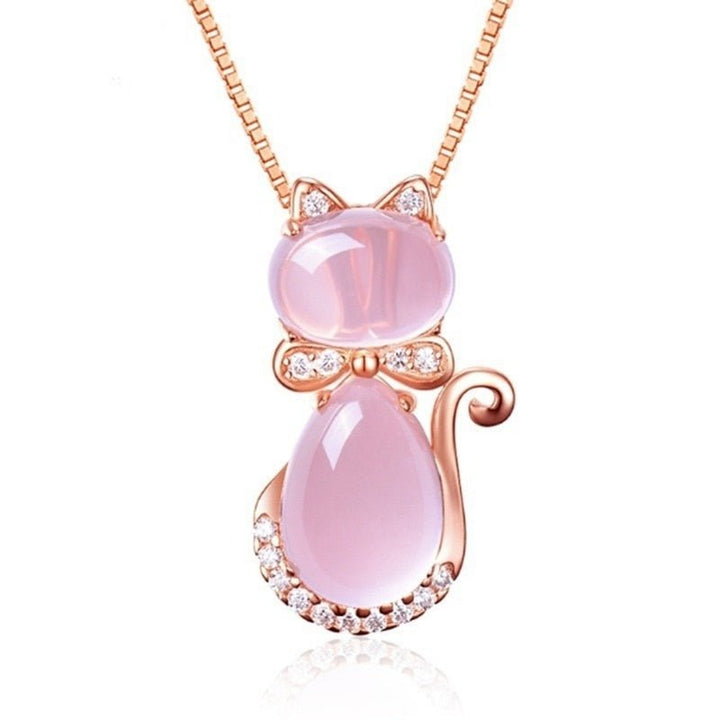 Pink stone cute cat necklace with zircon
