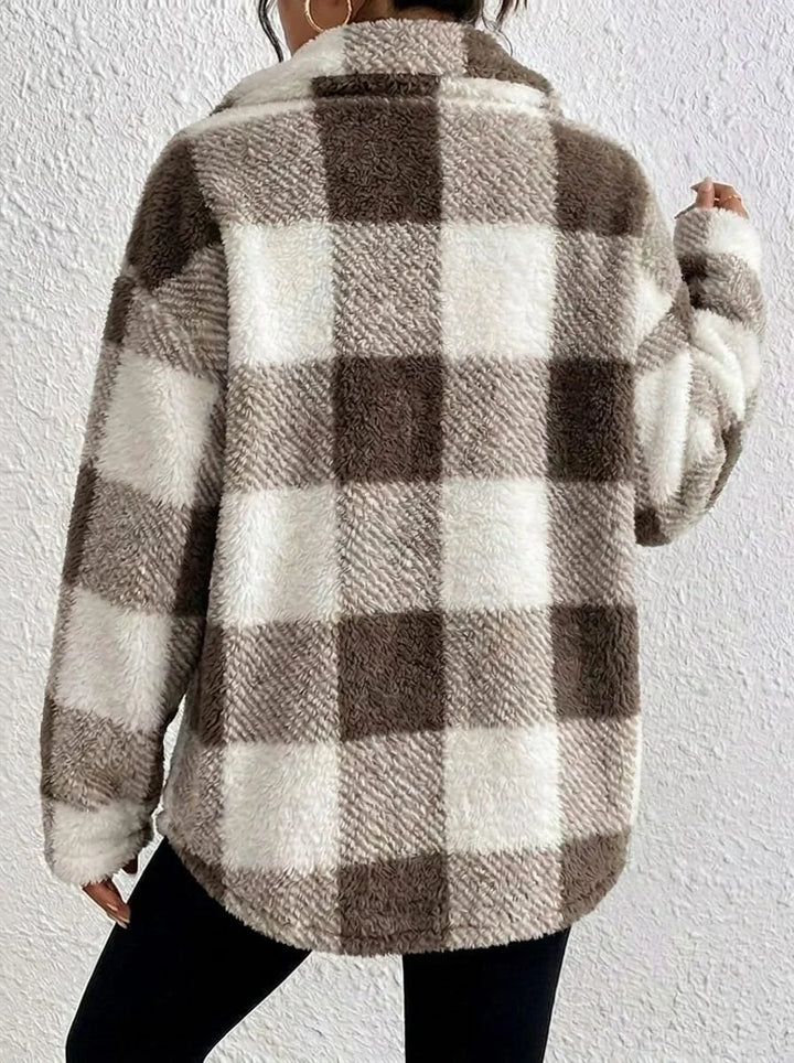 Plaid Oversized Button-Up Fluffy Jacket