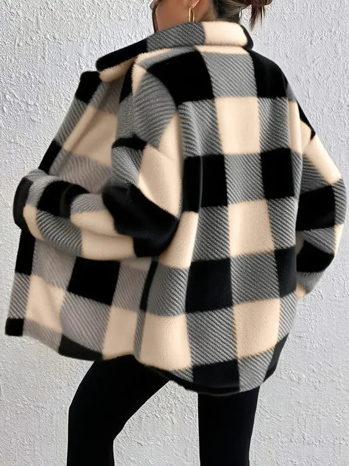 Plaid Oversized Button-Up Fluffy Jacket