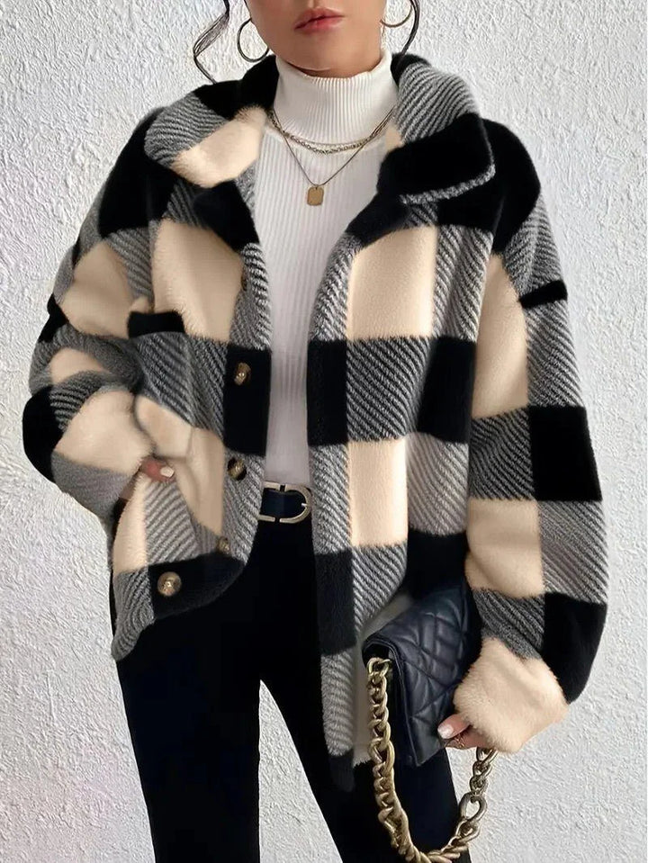 Plaid Oversized Button-Up Fluffy Jacket