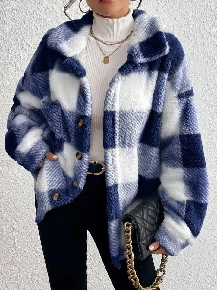 Plaid Oversized Button-Up Fluffy Jacket
