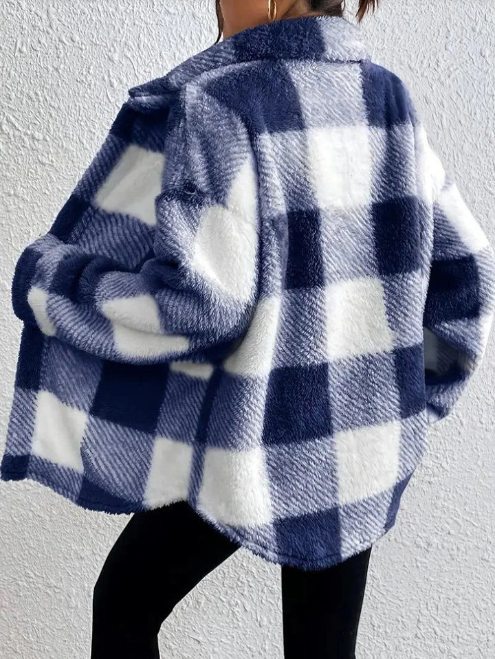 Plaid Oversized Button-Up Fluffy Jacket