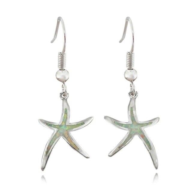 Silver earrings with opal and starfish design