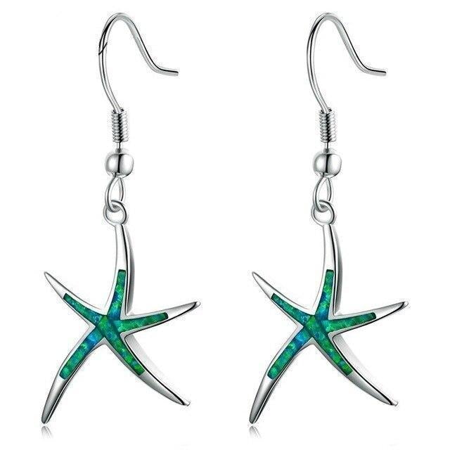 Silver earrings with opal and starfish design