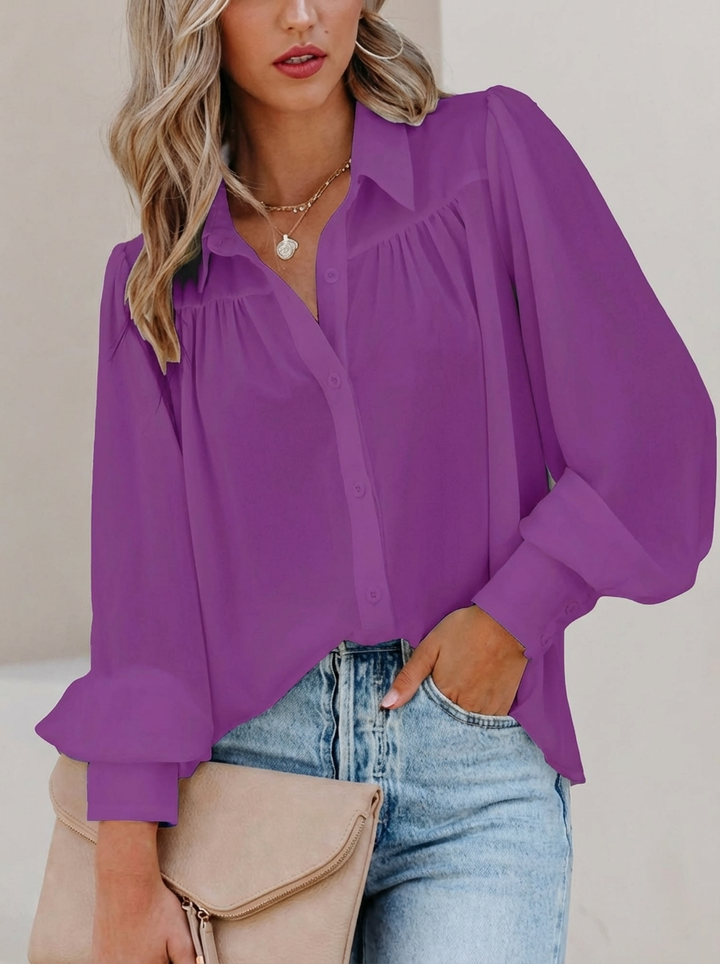 Elegant Chiffon Blouse with Lantern Sleeves
