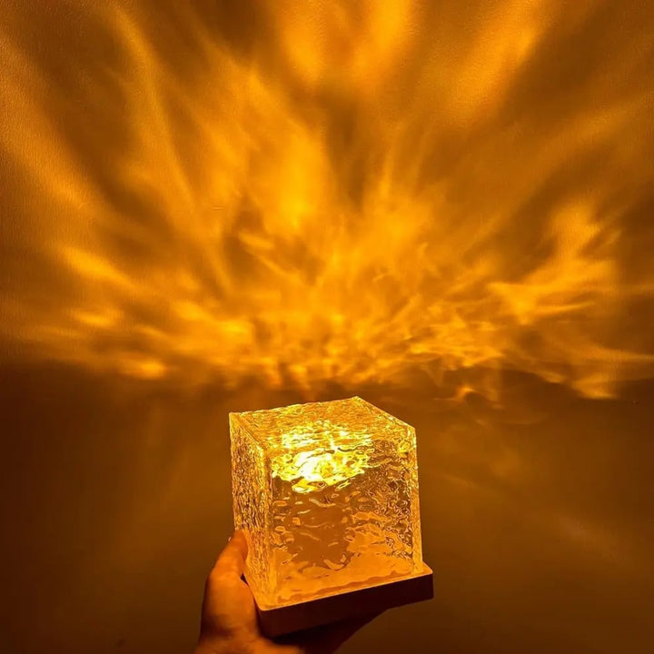 Remote Control Lamp Projector Water Ripple Cube Wood Base LED Aurora