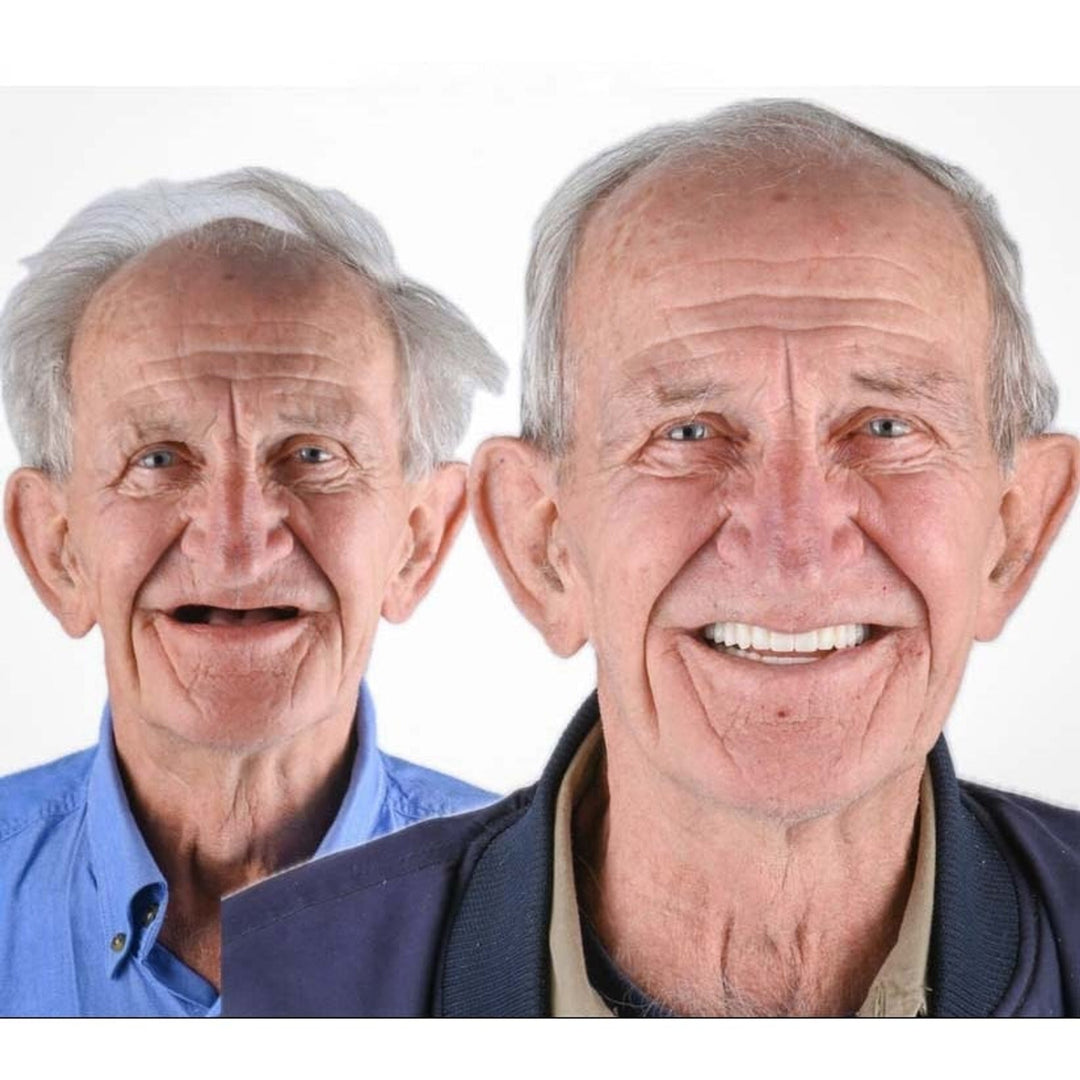 Removable full-arch denture set with flexible cushioned grip for daily use
