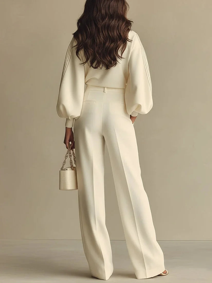 Ribbed Knit Wide Leg Trouser Set