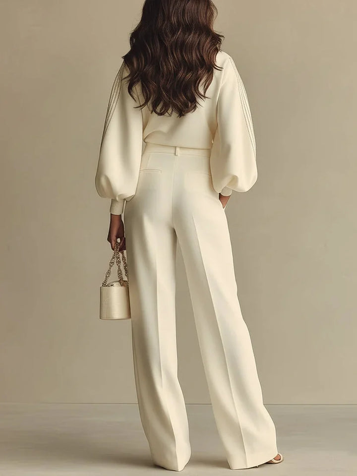 Ribbed Knit Wide Leg Trouser Set