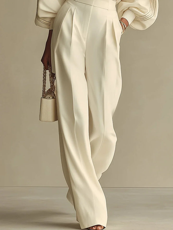 Ribbed Knit Wide Leg Trouser Set