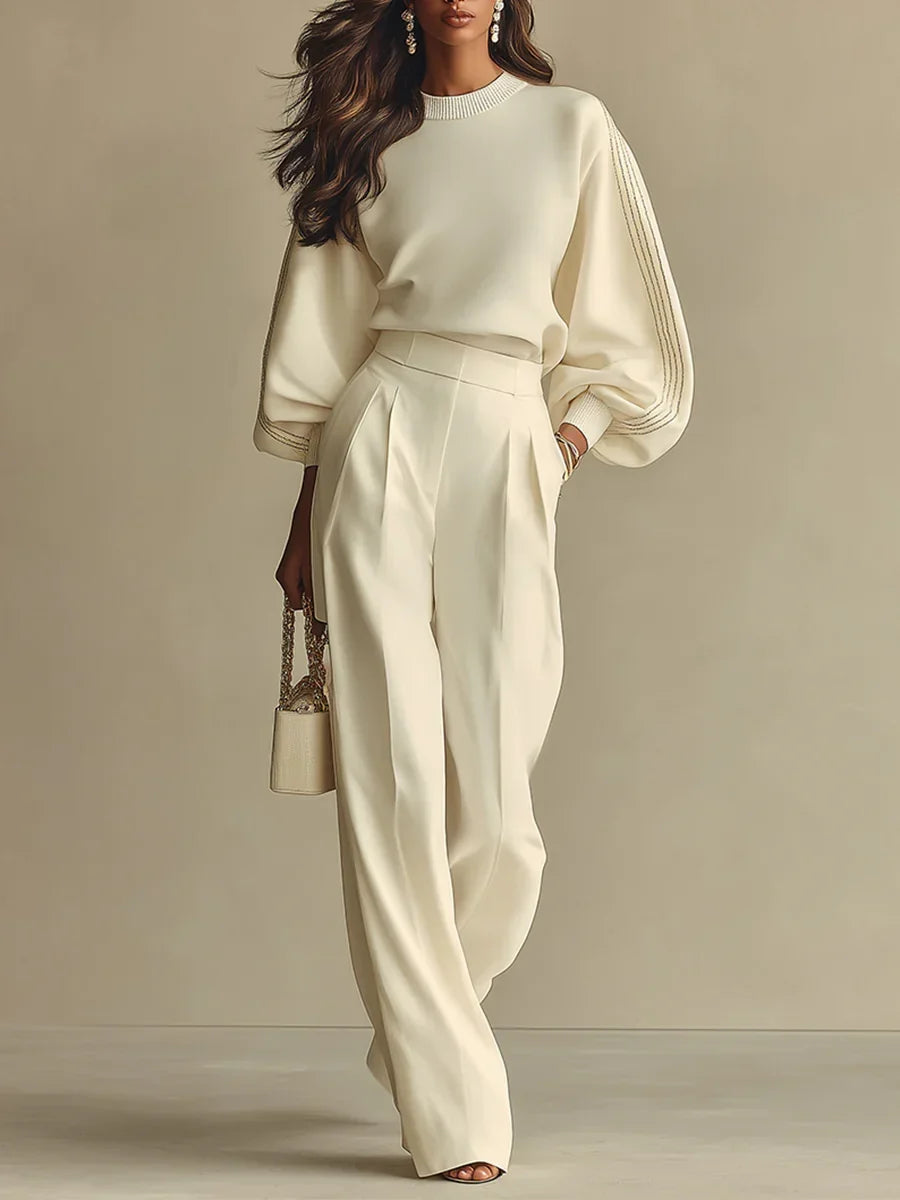 Ribbed Knit Wide Leg Trouser Set