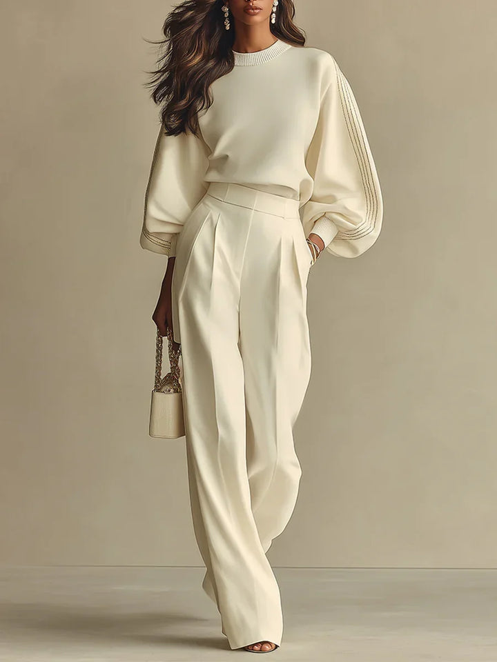 Ribbed Knit Wide Leg Trouser Set