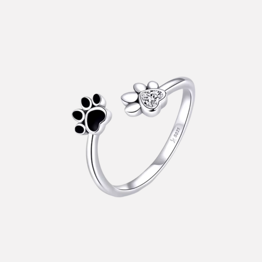 Sterling Silver Paw Ring – Adjustable with Cubic Zirconia & Enamel