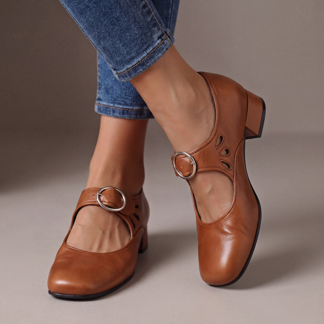 Strappy Court Shoes with Buckle and Cushioned Insole
