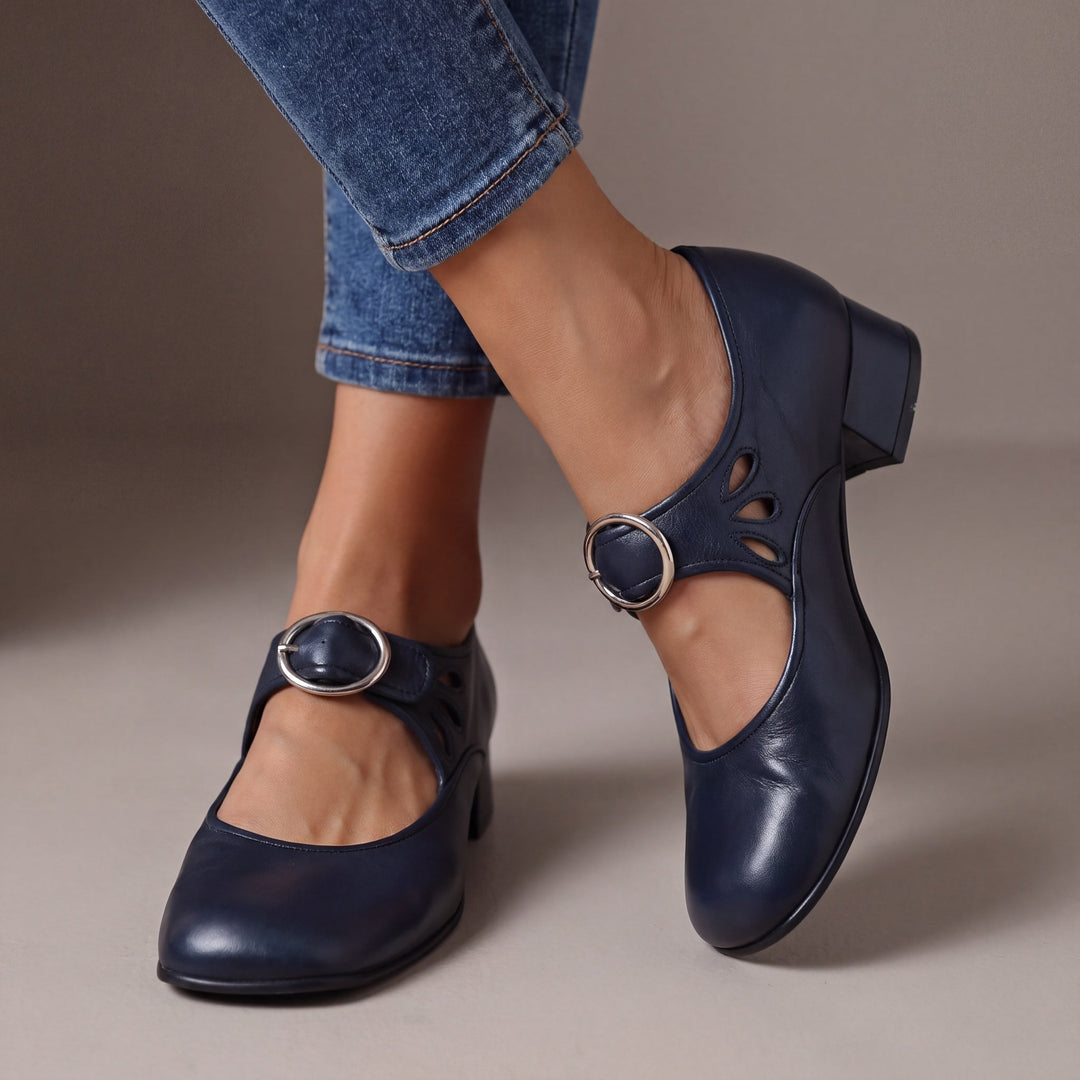 Strappy Court Shoes with Buckle and Cushioned Insole