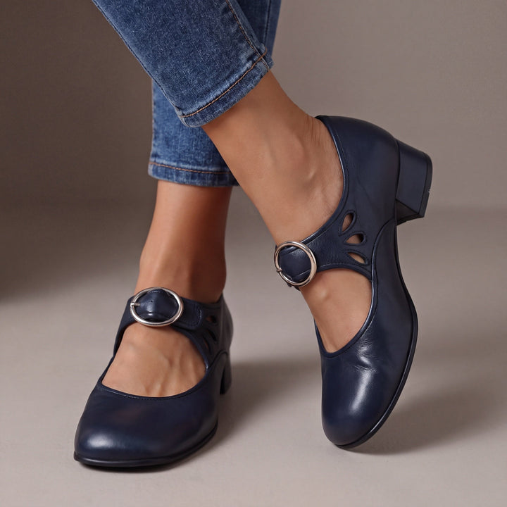 Strappy Court Shoes with Buckle and Cushioned Insole