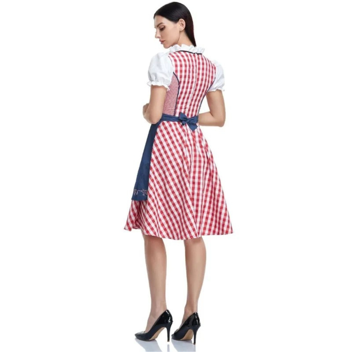 Women's checked dress with lace-up bodice and apron, Oktoberfest midi