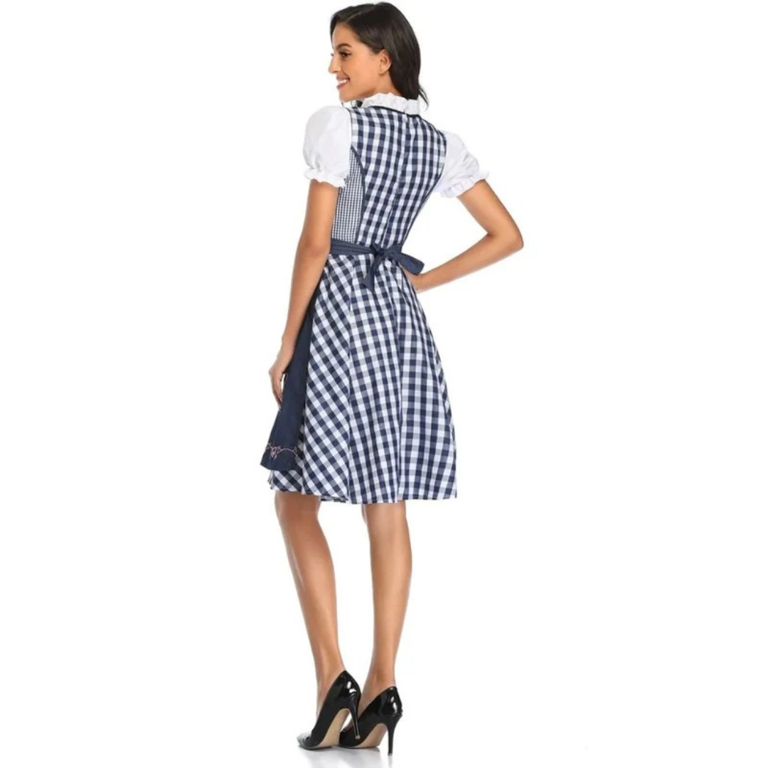 Women's checked dress with lace-up bodice and apron, Oktoberfest midi