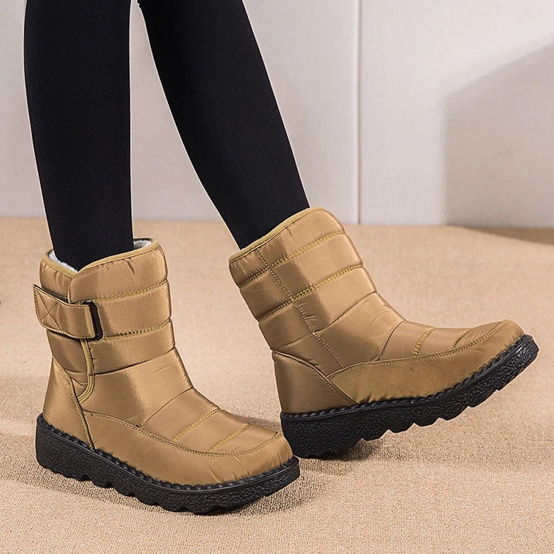 Women's Ankle Boots Lined with Hook-and-Loop Fastening - Winter Boot Non-Slip