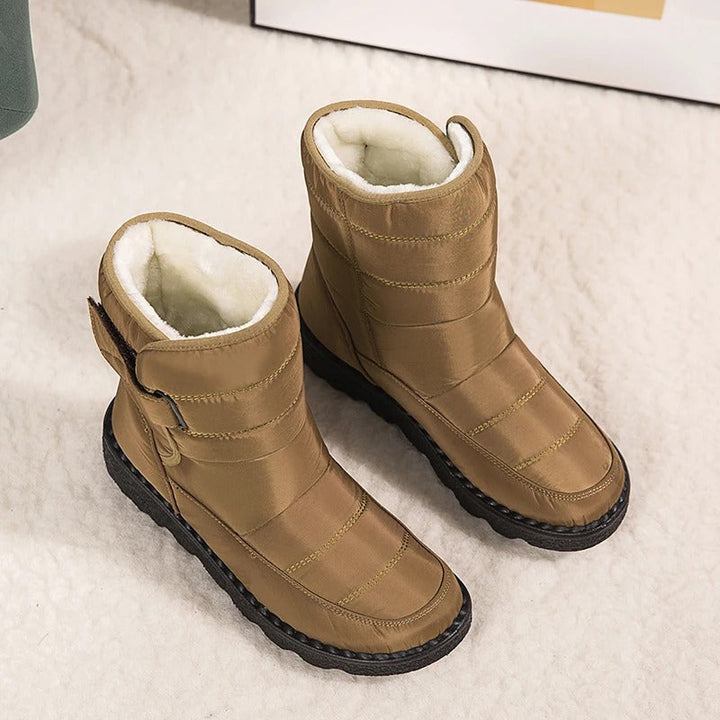Women's Ankle Boots Lined with Hook-and-Loop Fastening - Winter Boot Non-Slip