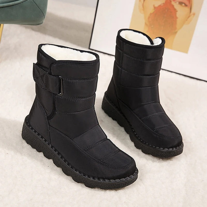 Women's Ankle Boots Lined with Hook-and-Loop Fastening - Winter Boot Non-Slip