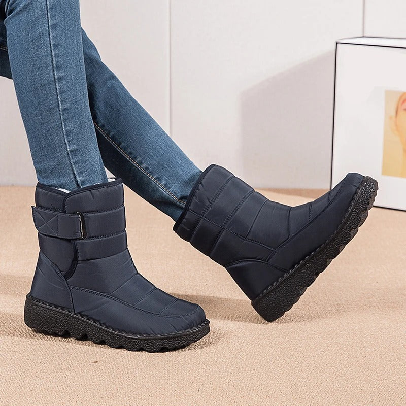 Women's Ankle Boots Lined with Hook-and-Loop Fastening - Winter Boot Non-Slip