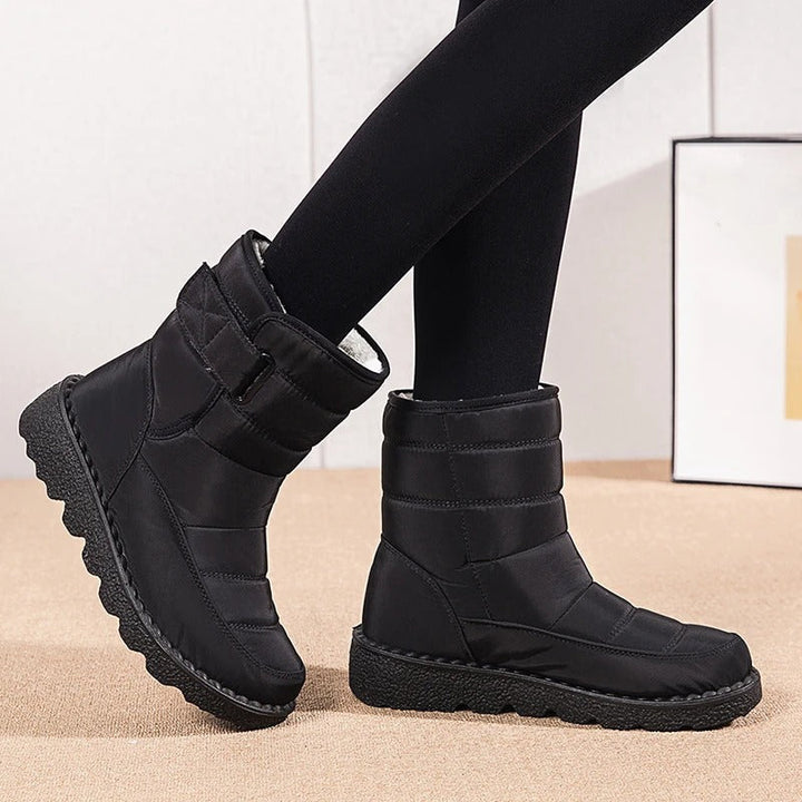 Women's Ankle Boots Lined with Hook-and-Loop Fastening - Winter Boot Non-Slip