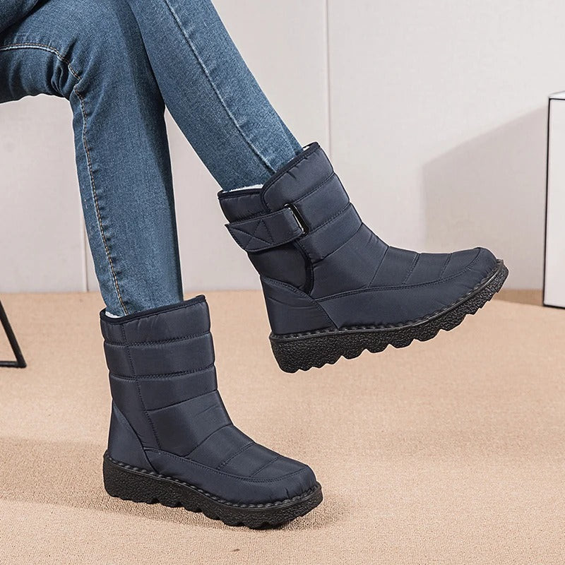 Women's Ankle Boots Lined with Hook-and-Loop Fastening - Winter Boot Non-Slip