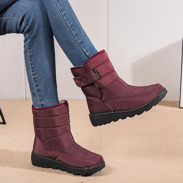 Women's Ankle Boots Lined with Hook-and-Loop Fastening - Winter Boot Non-Slip