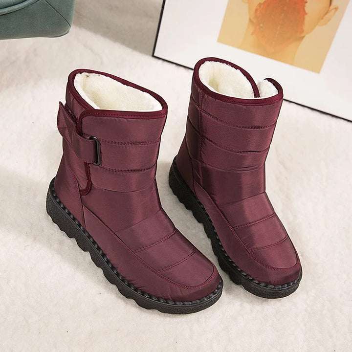 Women's Ankle Boots Lined with Hook-and-Loop Fastening - Winter Boot Non-Slip