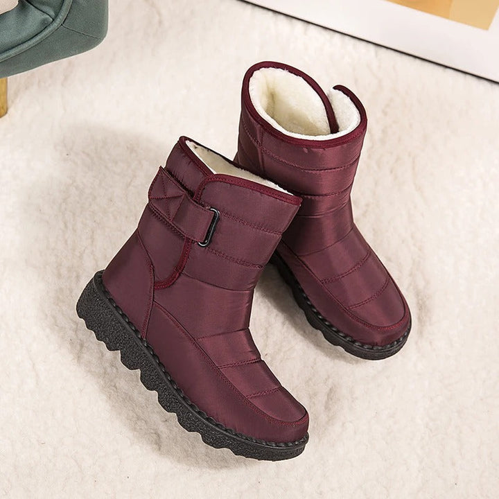 Women's Ankle Boots Lined with Hook-and-Loop Fastening - Winter Boot Non-Slip