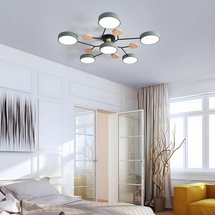 Semi Flush Ceiling Light Fixture with Modern Wood Accents for Bedroom
