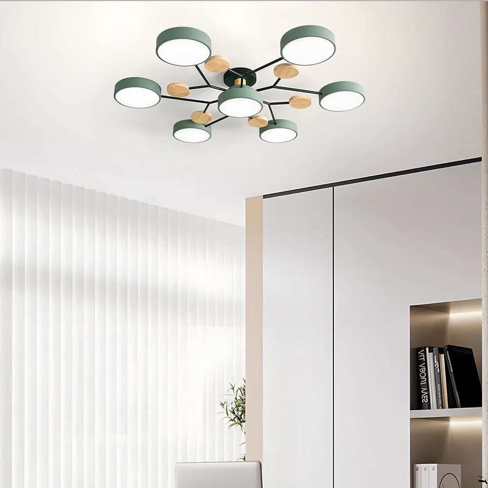 Semi Flush Ceiling Light Fixture with Modern Wood Accents for Bedroom