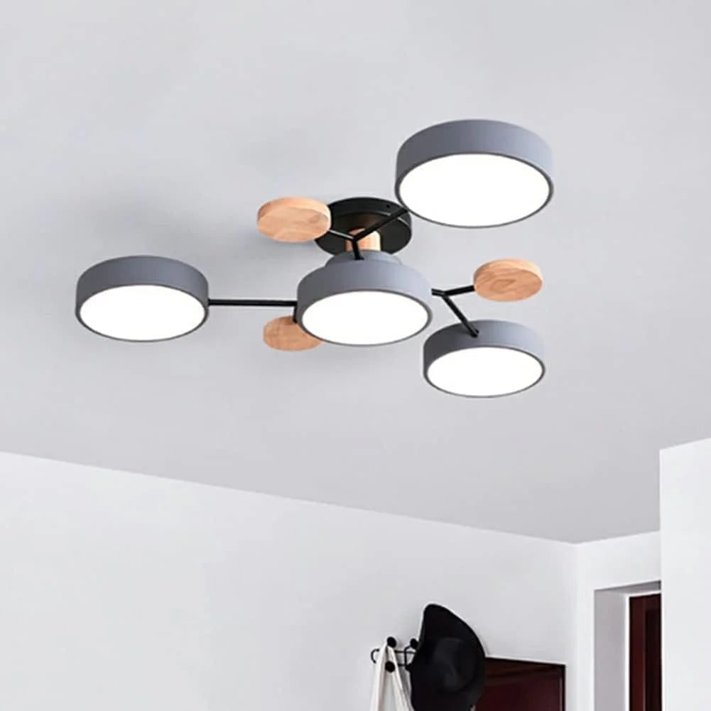 Semi Flush Ceiling Light Fixture with Modern Wood Accents for Bedroom