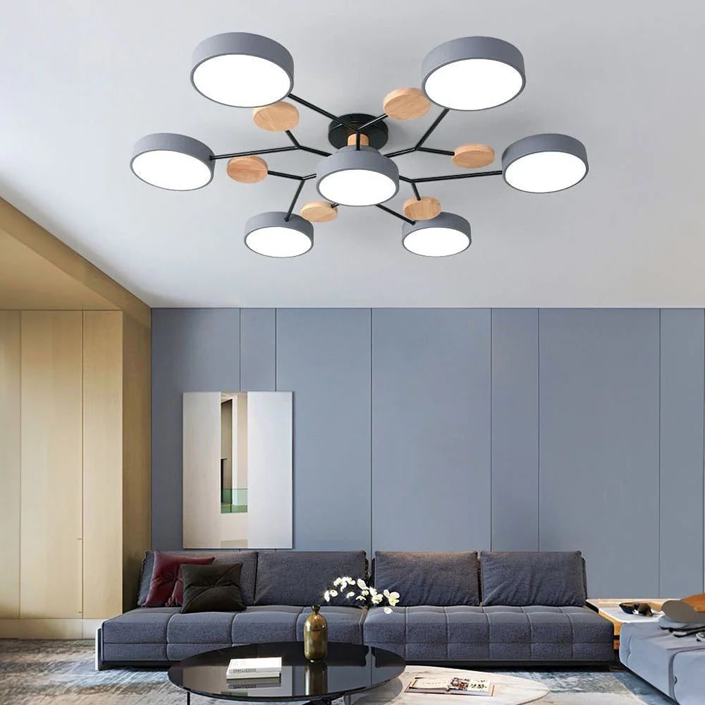 Semi Flush Ceiling Light Fixture with Modern Wood Accents for Bedroom
