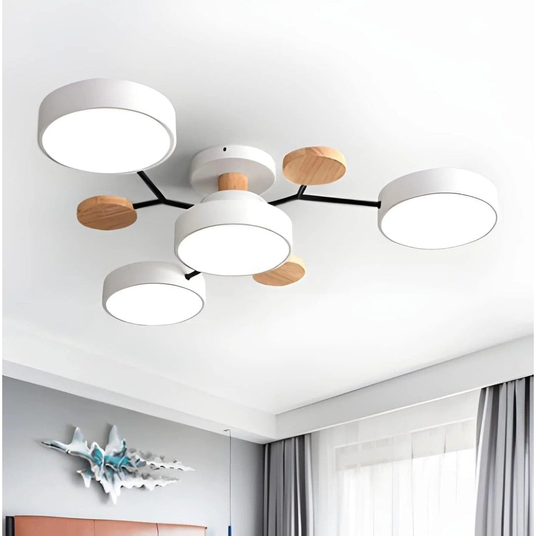Semi Flush Ceiling Light Fixture with Modern Wood Accents for Bedroom