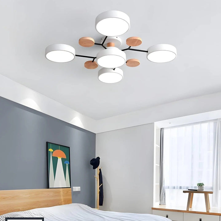 Semi Flush Ceiling Light Fixture with Modern Wood Accents for Bedroom