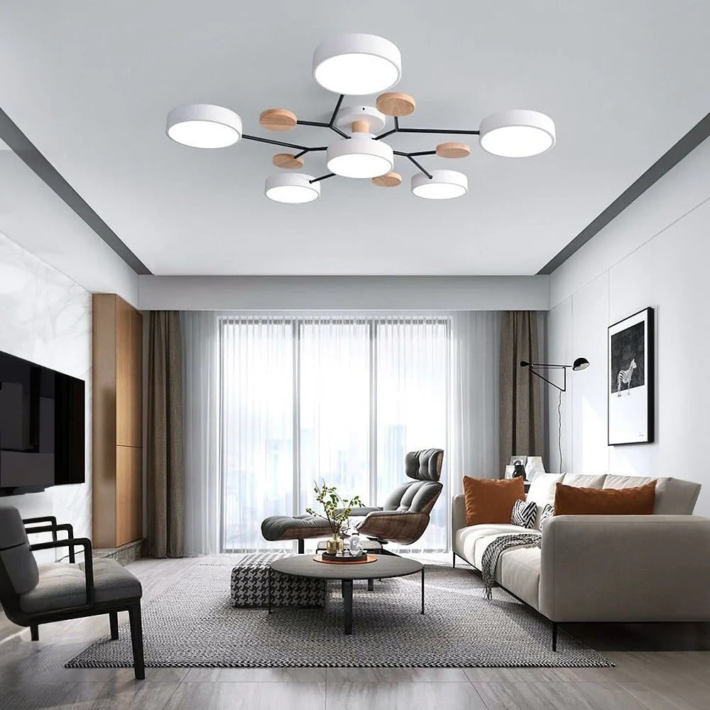 Semi Flush Ceiling Light Fixture with Modern Wood Accents for Bedroom