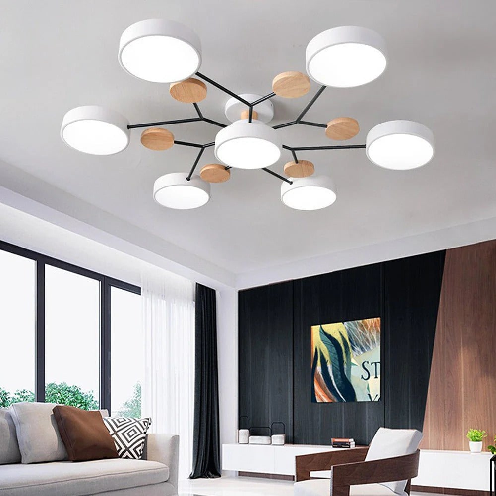 Semi Flush Ceiling Light Fixture with Modern Wood Accents for Bedroom