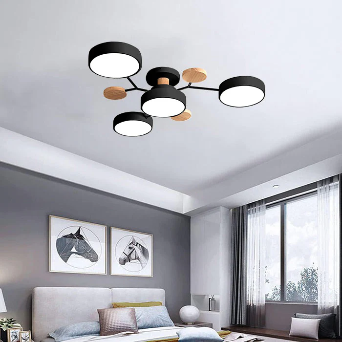 Semi Flush Ceiling Light Fixture with Modern Wood Accents for Bedroom