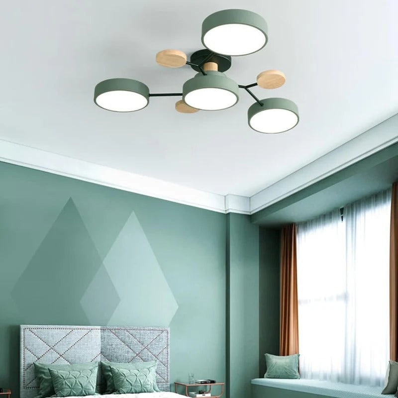 Semi Flush Ceiling Light Fixture with Modern Wood Accents for Bedroom