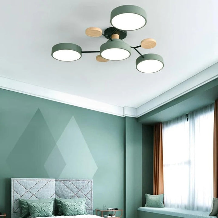Semi Flush Ceiling Light Fixture with Modern Wood Accents for Bedroom