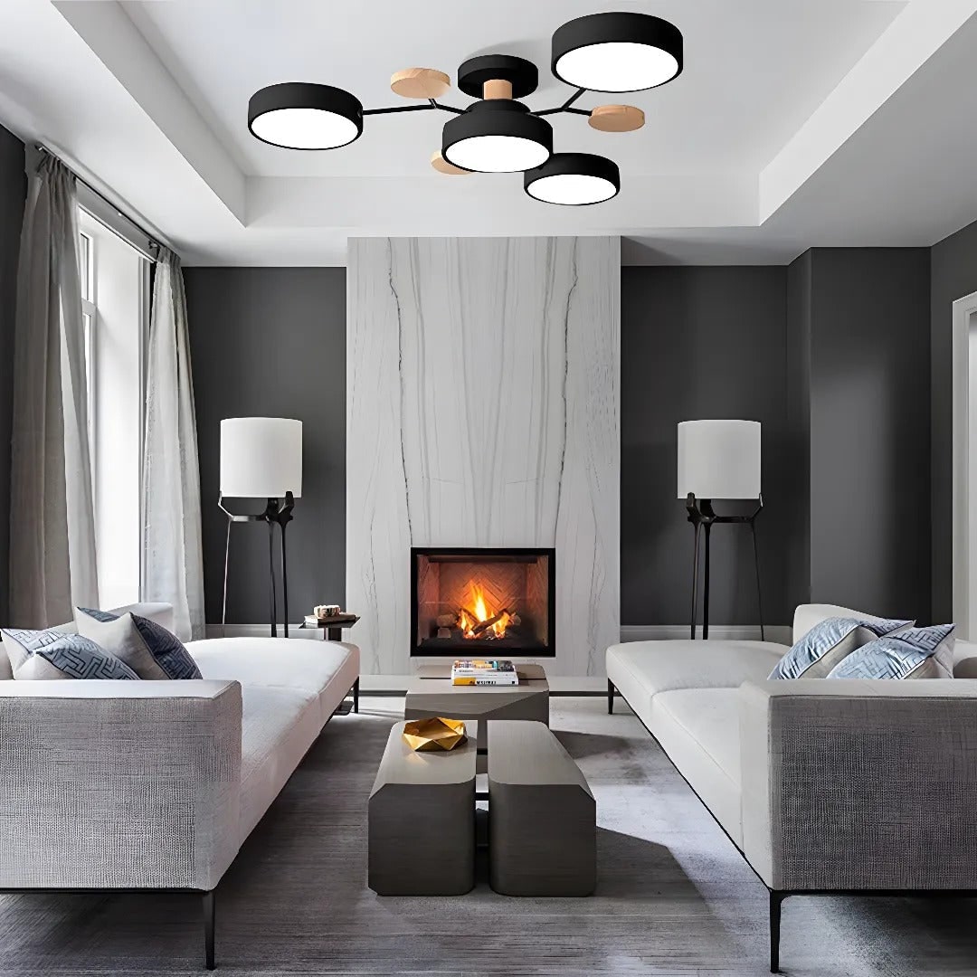 Semi Flush Ceiling Light Fixture with Modern Wood Accents for Bedroom