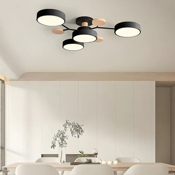 Semi Flush Ceiling Light Fixture with Modern Wood Accents for Bedroom
