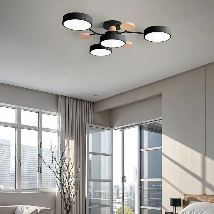 Semi Flush Ceiling Light Fixture with Modern Wood Accents for Bedroom