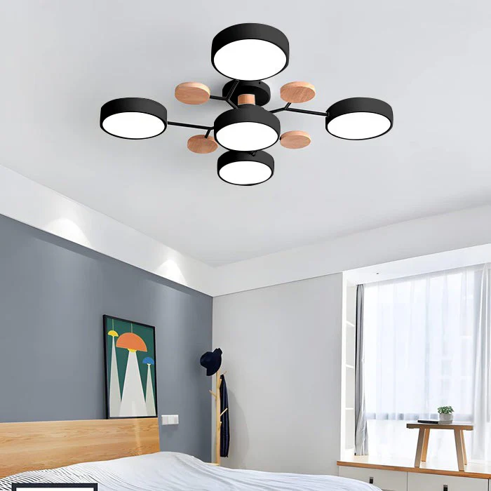 Semi Flush Ceiling Light Fixture with Modern Wood Accents for Bedroom