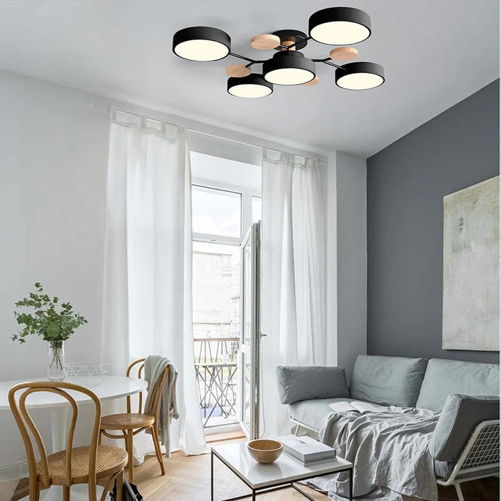 Semi Flush Ceiling Light Fixture with Modern Wood Accents for Bedroom