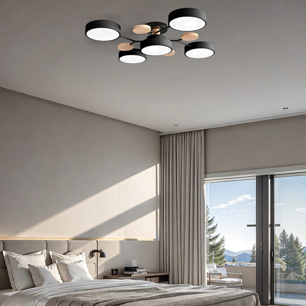 Semi Flush Ceiling Light Fixture with Modern Wood Accents for Bedroom