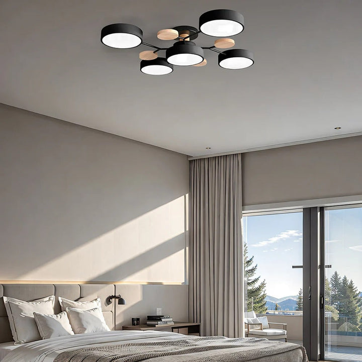 Semi Flush Ceiling Light Fixture with Modern Wood Accents for Bedroom